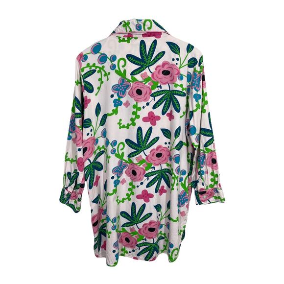 Jaye's Studio Floral Bloom Print Luxe Sateen Sleep Shirt Medium Pajamas Preppy - Picture 2 of 6